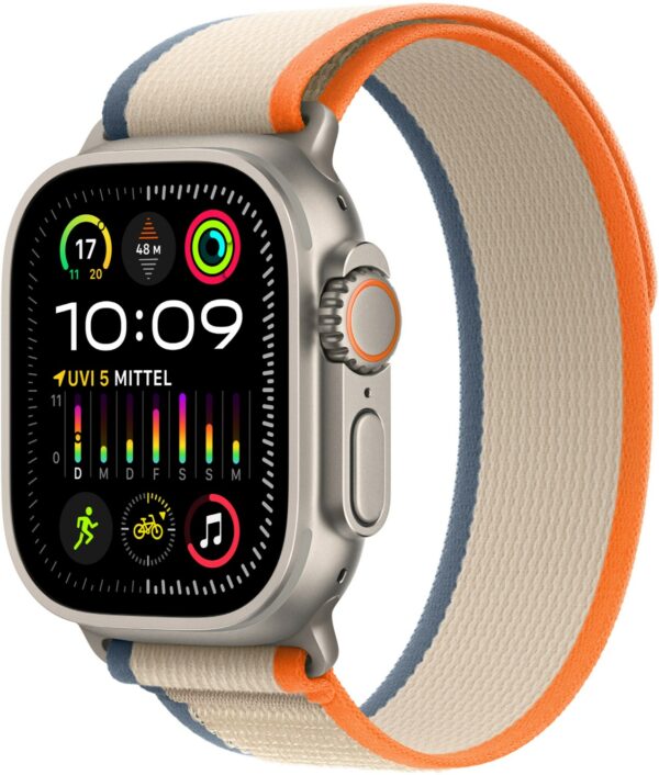 Apple Watch Ultra 2 (49mm) GPS+4G Smartwatch Titan mit Trail Loop Armband (S/M) titan/orange/beige