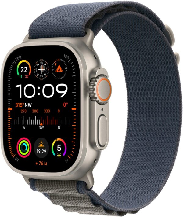 Apple Watch Ultra 2 (49mm) GPS+4G Smartwatch Titan mit Alpine Loop Armband (L) titan/blau